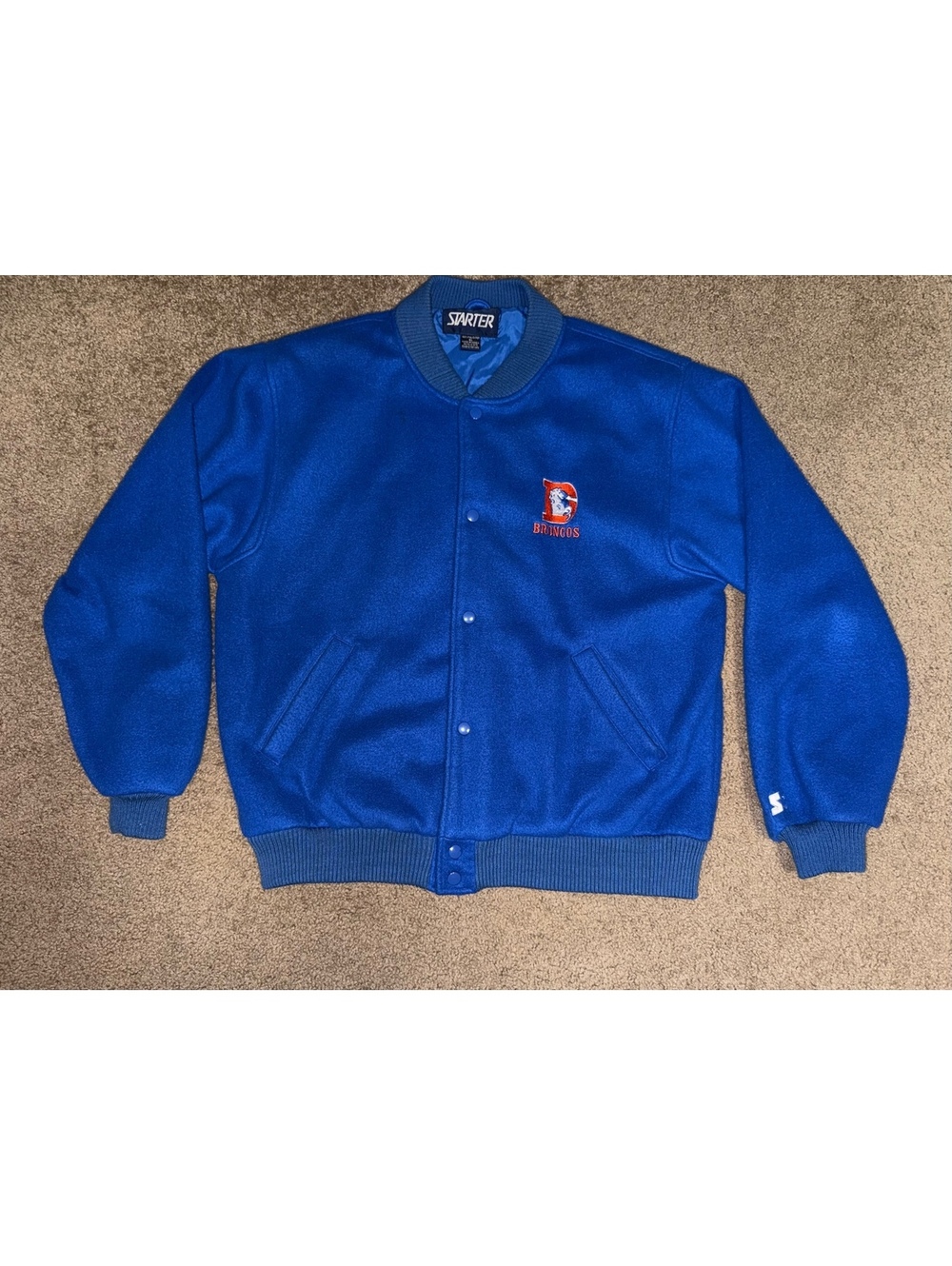 Starter Denver Broncos Blue Wool Varsity Jacket XL